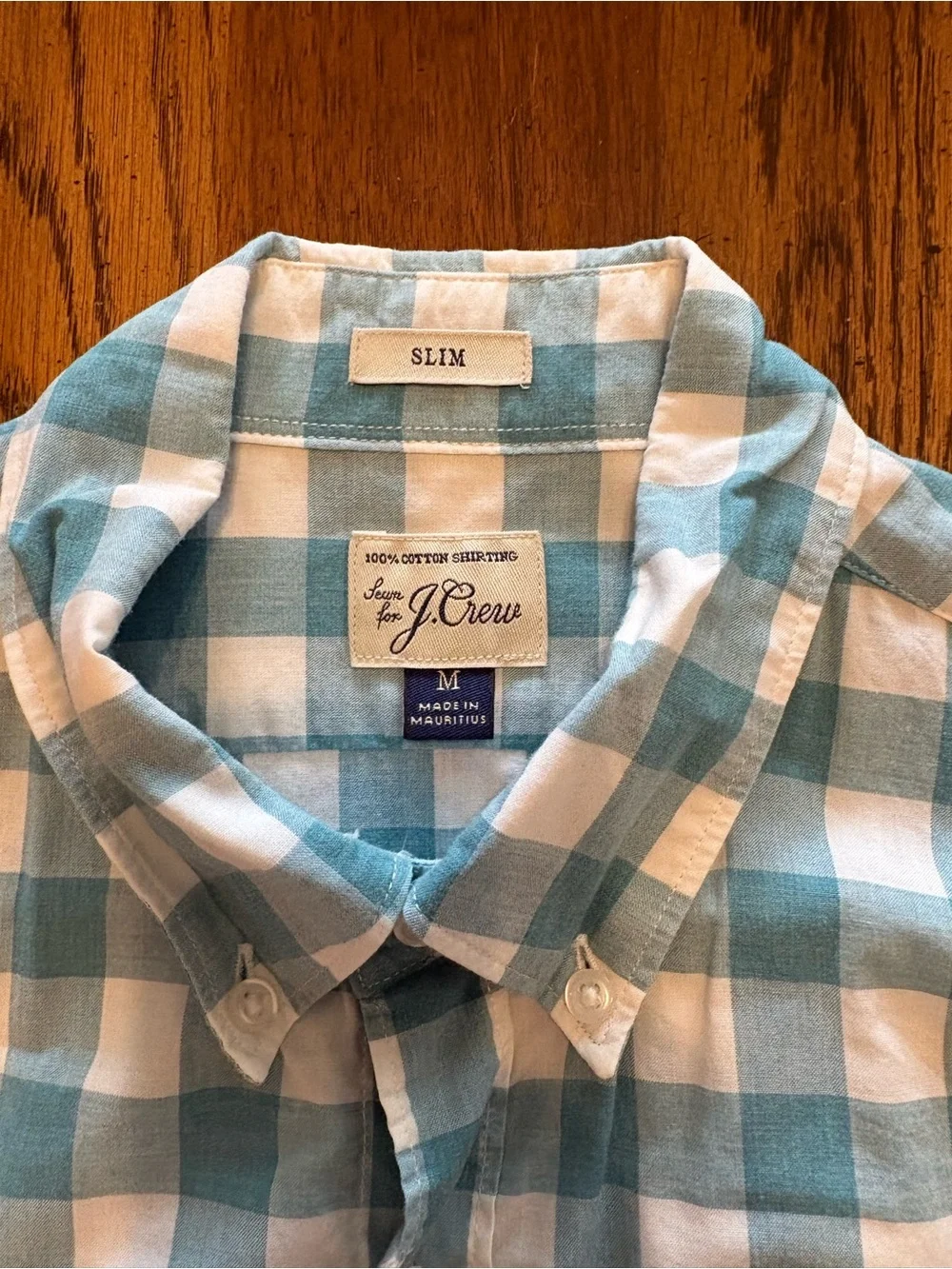 J. Crew Men's Teal and White Gingham Button-Down Shirt